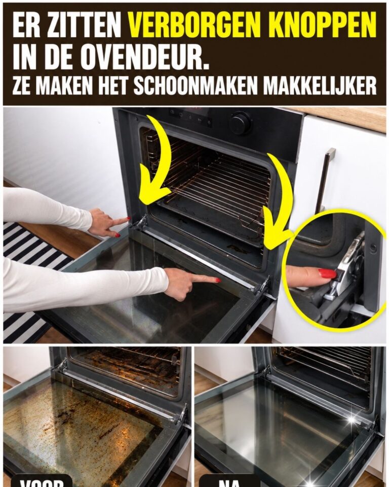 Er zitten verborgen knoppen in de ovendeur. Ze maken het schoonmaken makkelijker
