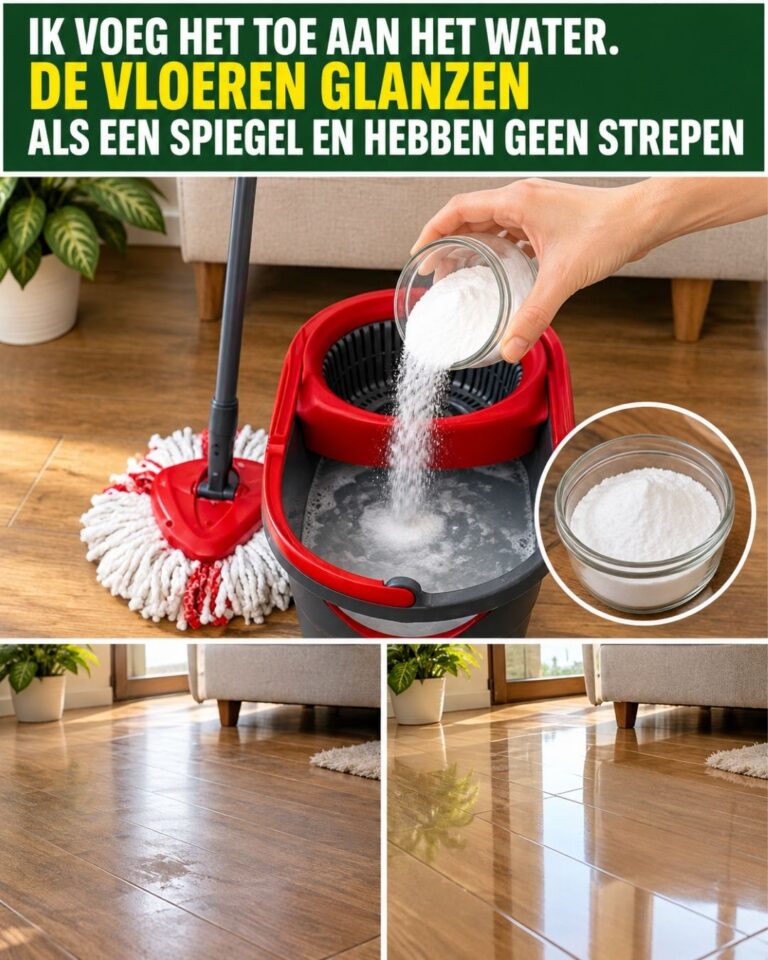 Ik voeg het toe aan het water. De vloeren glanzen als een spiegel en hebben geen strepen